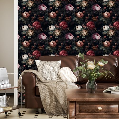 Black Vintage Floral Peel and Stick Wallpaper 17.5" x 118" - Image 3