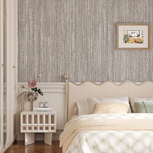 Vintage Textured Taupe Grasscloth Peel n Stick Wallapper 15.7×80" by Yullpaper