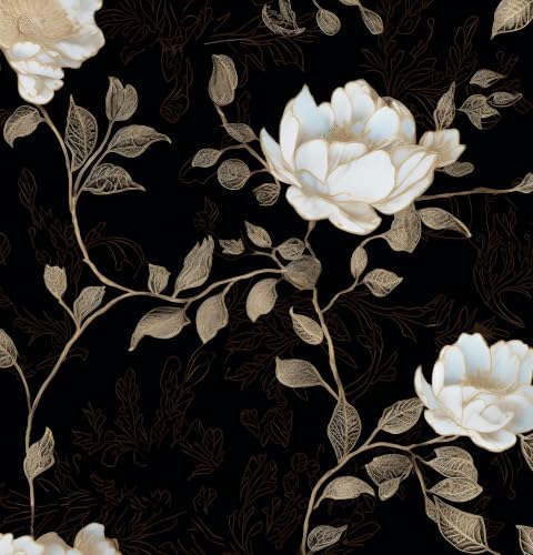 Laatse Vintage Dark Black Golden Floral Wallpaper Peel and Stick 17.5"x118" by Laatse