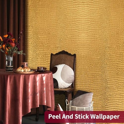 Peel and Stick Wallpaper Gold Crocodile Wallpaper 15.7" X 197" - Image 7
