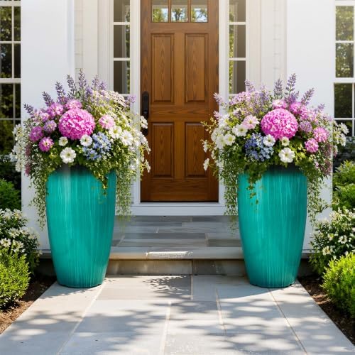Autodaya 24" Faux Ceramic Large Planters by Unknown