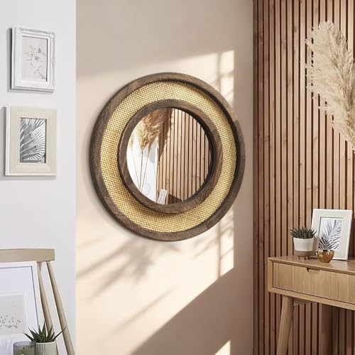 JJUUYOU Round Mirror with Wood Frame Circle Mirrors - Image 6