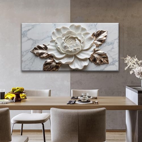 Suconvng Wall Art Living Room Marble Texture Wall Art Modern White Flower - Image 6