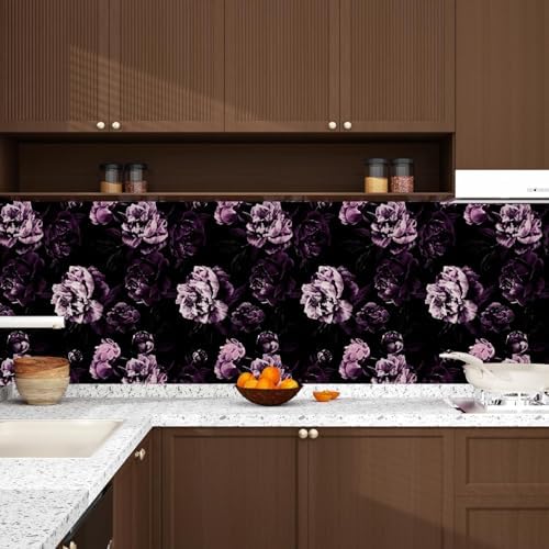 Black Purple Vintage Floral Peel and Stick Wallpaper 17.5" x 393" - Image 2