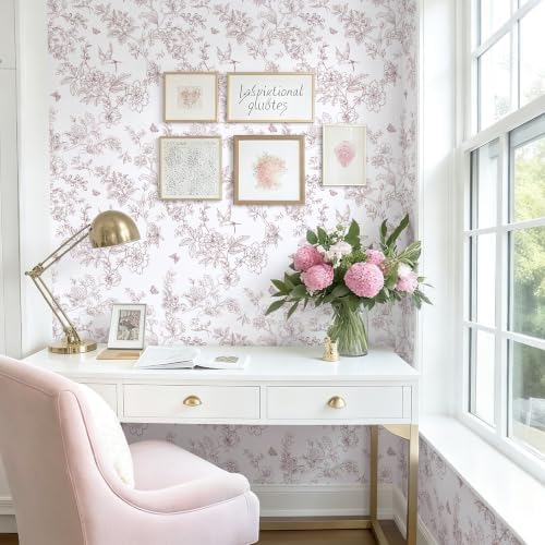 Froluya Floral Peel and Stick Wallpaper Vintage Red White 17.7in×118.1in - Image 2