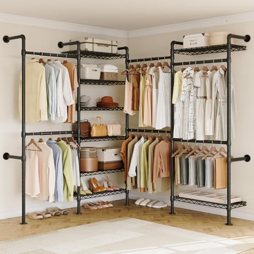 ONBRILL L4 Wall Mounted Heavy Duty Corner Industrial Pipe Clothing Rack by ONBRILL