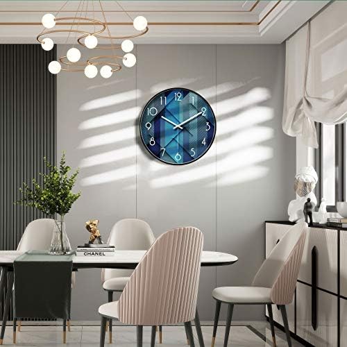 Silent Non-Ticking Analog Wall Clock, Geometric Blue Print - Image 3