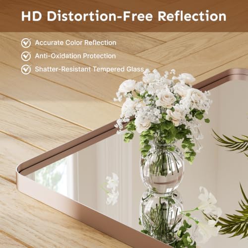 Kosmonia 40x30 Inch Bathroom Vanity Mirror Brushed Rose Gold - Image 4