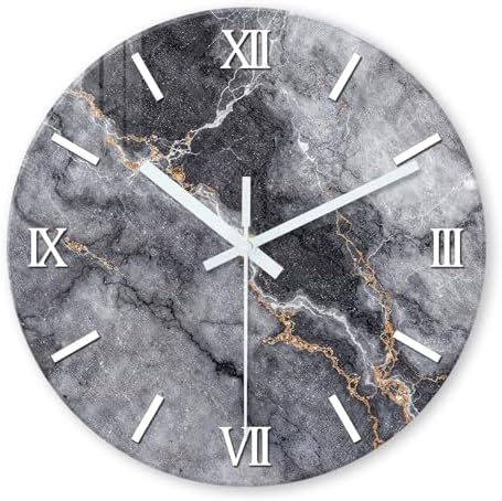 Gray Marble Round Wall Clock 12 Inch Silent Non Ticking by RONGKEJIAJU