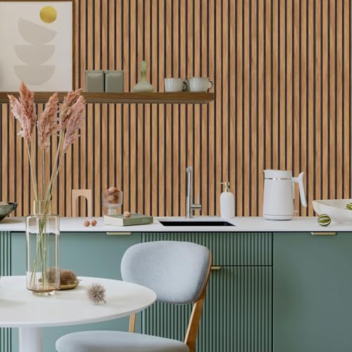 Main Street Peel and Stick Wallpaper Sheets, Wood Slat Design 12-Pack - Image 4
