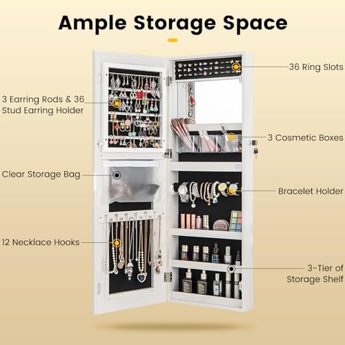 CHARMAID LED Mirror Jewelry Cabinet, Lockable Jewelry Armoire - Image 4