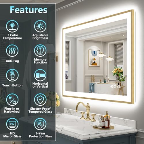 48x40 Gold LED Bathroom Mirror - Image 2