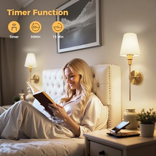 Battery Operated Wall Sconce: Set of 2 Wireless Wall Light 12000mAh - Image 4