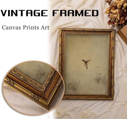 Vintage Gold Framed Hummingbird Wall art, Antique Flying Bird Oil Painting - Image 4