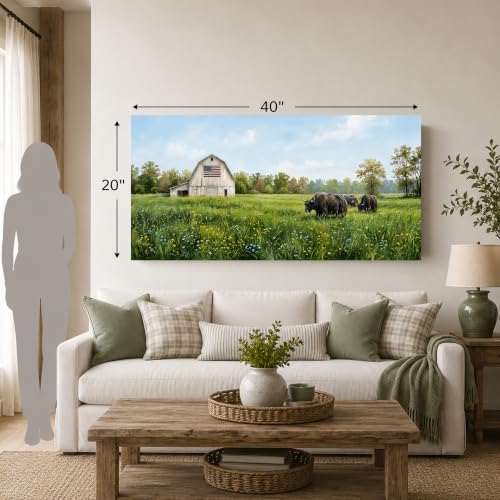Anolyfi Farmhouse Highland Cow Barn Canvas Wall Art Decor 40"x20" - Image 3