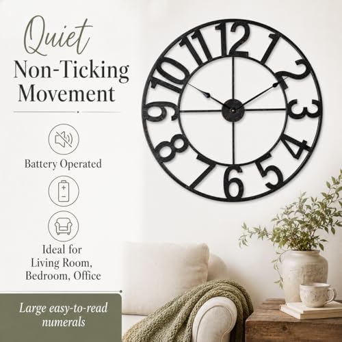 deerlove Large Wall Clock 30 Inch, Arabic Numerals, Distressed Look - Image 7