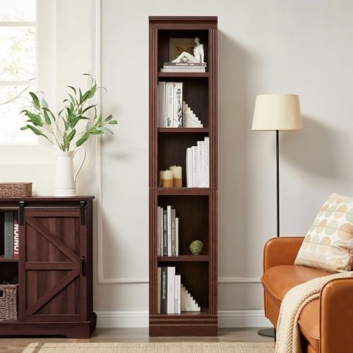 JAHRSTIM Halston Narrow 5-Tier Slim Bookshelf Shelving Unit, Dark Cherry - Image 5