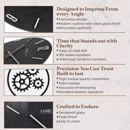 16 Inch Silent Non-Ticking Modern 3D Wall Clock Charcoal Grove, Glass Face - Image 4
