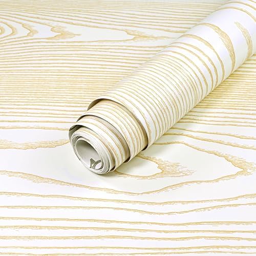 Yun-aeon Beige and Gold Wood Contact Paper Wooden Peel and Stick Wallpaper by YUN-aeonPeelandStickWall