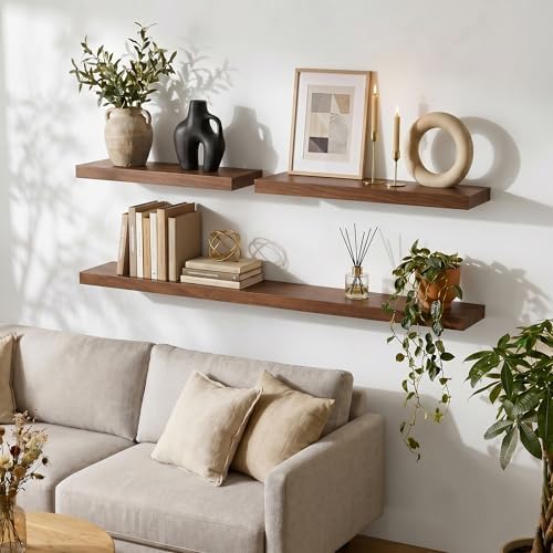 fuqing 40 Inch Floating Shelves 6.7'' Deep Dark Wood Wall Shelves Set of 2 - Image 2