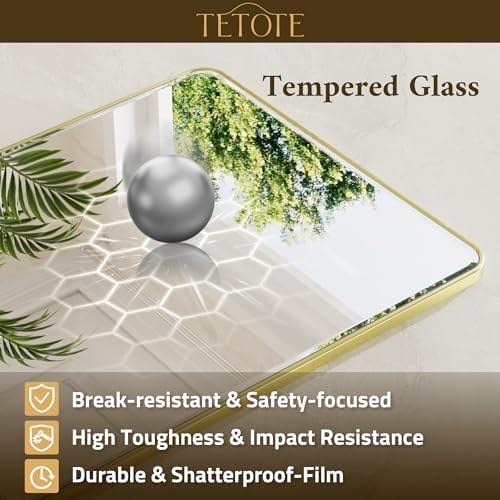 TETOTE Brushed Gold Mirror for Bathroom 22 x 30 Beveled Edge Tempered Glass - Image 5