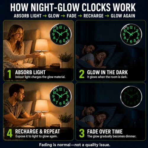 9.8-inch wall clock with metal frame, illuminated and silent - Image 6