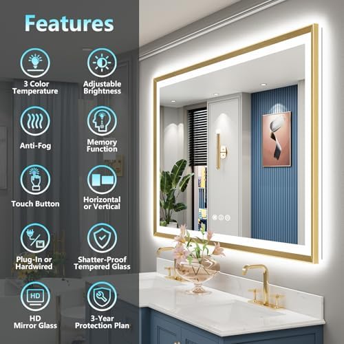 60x40 Gold Beveled LED Lighted Bathroom Mirror, Backlit & Front Lit - Image 2