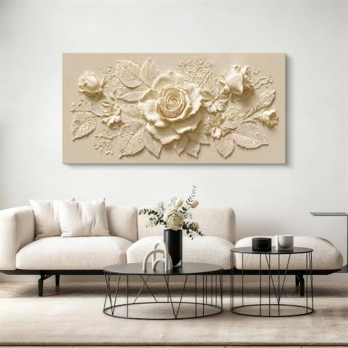 I@U Large Beige Floral Rose Canvas Wall Art Decor - Image 5