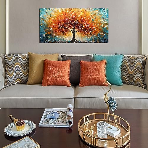 Zoyotago Large Canvas Wall Art Orange Yellow Tree Picture Modern Canvas Prints - Image 2