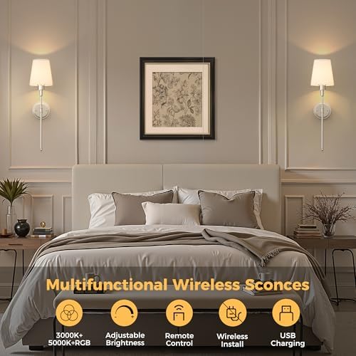 Battery Operated Wall Sconce: Set of 2 Wireless Wall Light 12000mAh - Image 5