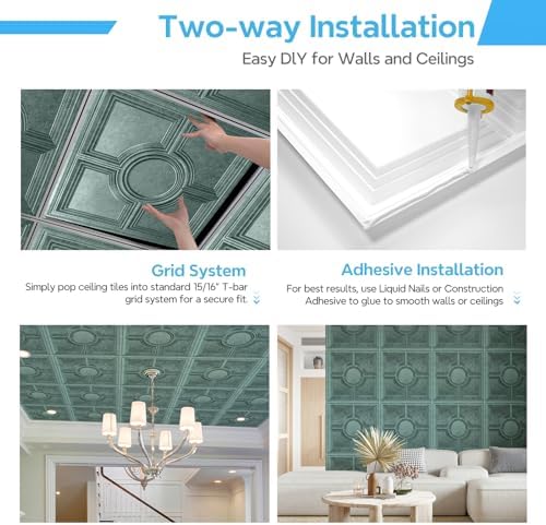 STICKGOO PVC Ceiling Tiles 24 x 24in, Antique Green Bronze Decorative Drop - Image 6