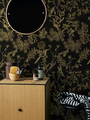 Safiyya Peel and Stick Modern Wallpaper Floral Birds Contact Paper Black and - Image 2