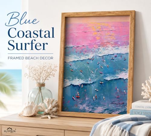Framed Surfing Beach Canvas Wall Art, Pastel Ocean Sunset Picture Wall Decor - Image 3