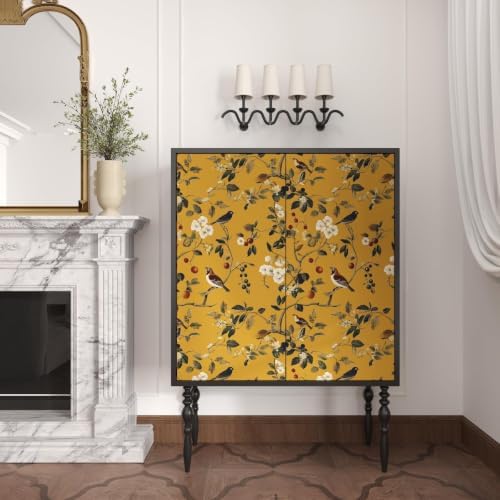 Laatse Vintage Yellow Floral Bird Wallpaper Peel and Stick 17.5"x197" - Image 7