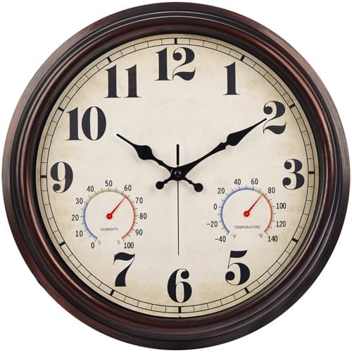 JENLYSTIME 16 Inch Dark Brown Vintage Waterproof Outdoor Wall Clock by JENLYSTIME