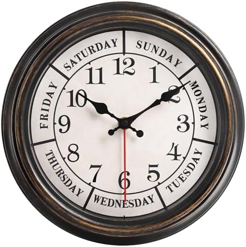 zyzamay 12 Inch Retro Wall Clock, Classic Day of The Week Wall Clock, by ZYZAMAY