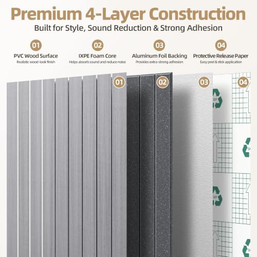 Peel and Stick Wood Slat Wall Panels, 3D PVC Faux Gray Wood Grain Wallpaper - Image 3