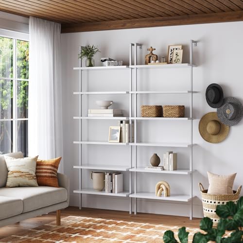 Nathan James Theo 6-Shelf Tall Modern Bookshelf, Wall Mount Ladder Shelf - Image 3