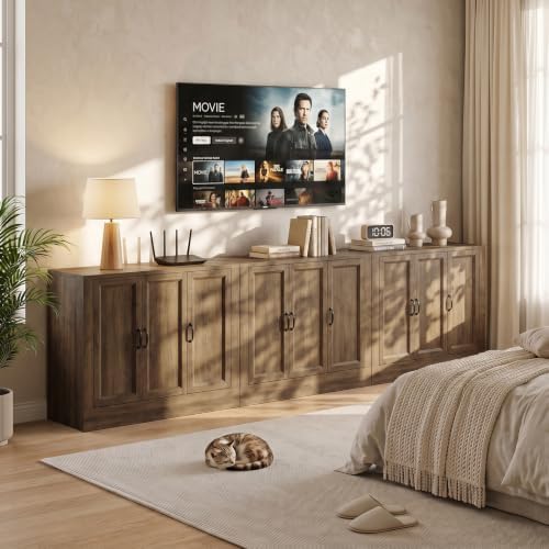 117" Modular Buffet Sideboard Cabinet Set of 3, Extra Long Coffee Bar Storage - Image 7