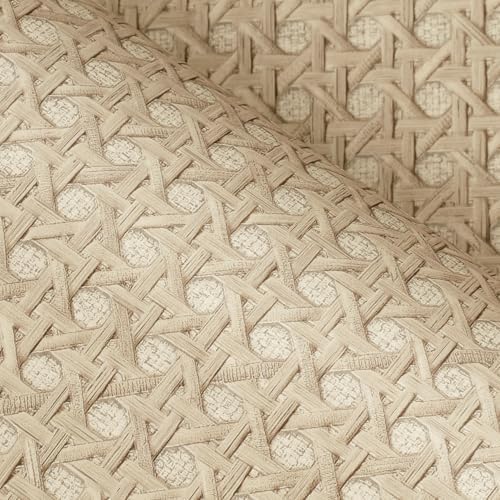 FunStick Tan Brown Rattan Wallpaper Peel and Stick Cane Webbing Wicker Weave by FunStick