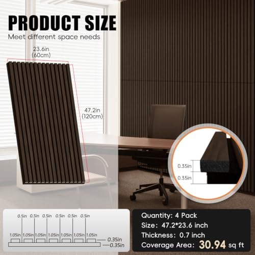 RITOLLO 4 Pack Wood Panels for Wall, 47.2"×23.6" Wood Slat Acoustic Panels for - Image 2