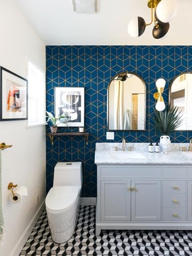 Safiyya Peel and Stick Wallpaper Gold and Blue Wallpaper Modern Geometric - Image 3