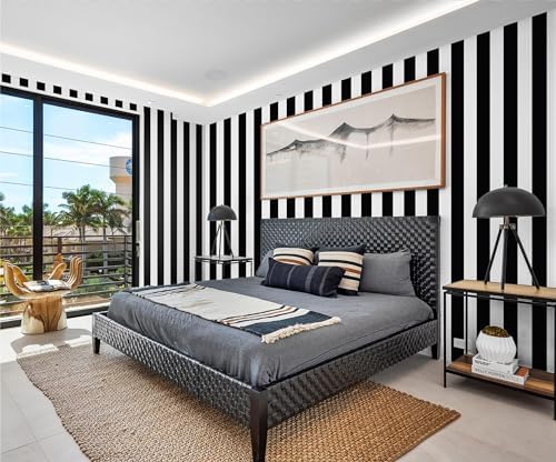 Guvana 472.4"x17.7" Striped Peel and Stick Wallpaper Black and White - Image 6