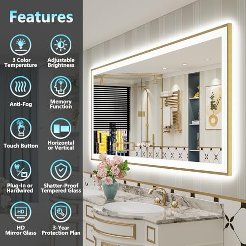 72x36 Gold LED Bathroom Mirror - Image 2