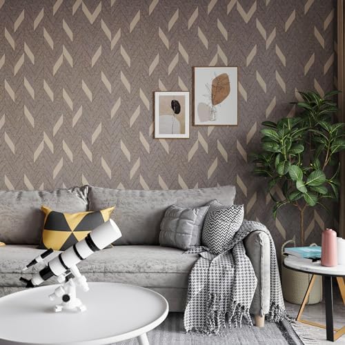 Herringbone Peel and Stick Wallpaper Boho Geometric Contact Paper Brown - Image 3