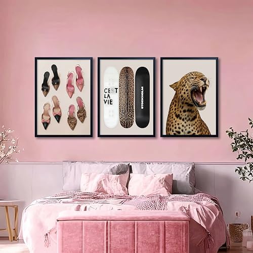 Stockholm Style Set of 3 Wall Art Set Leopard Print & Preppy Fashion Art - Image 7