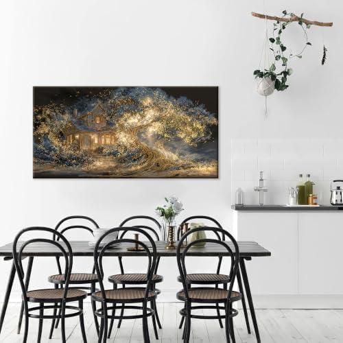 Modern Gold Landscape Canvas Treehouse Wall Art - Image 3
