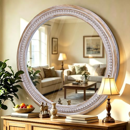 36 Inch Large Round Wood Mirror, Rustic Farmhouse Circle Mirrors - Image 5
