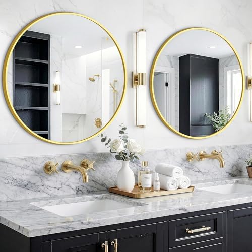 FGU Round Bathroom Mirror for Over Sink 2 Pack 26" Gold Circle Wall Mirror by Unknown