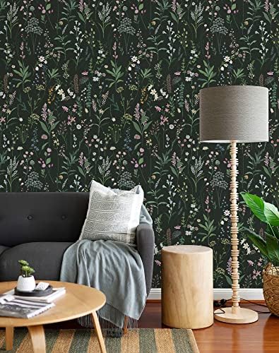 JiffDiff Dark Green Botanical Floral Peel and Stick Wallpaper, 17.3" x 118" - Image 2